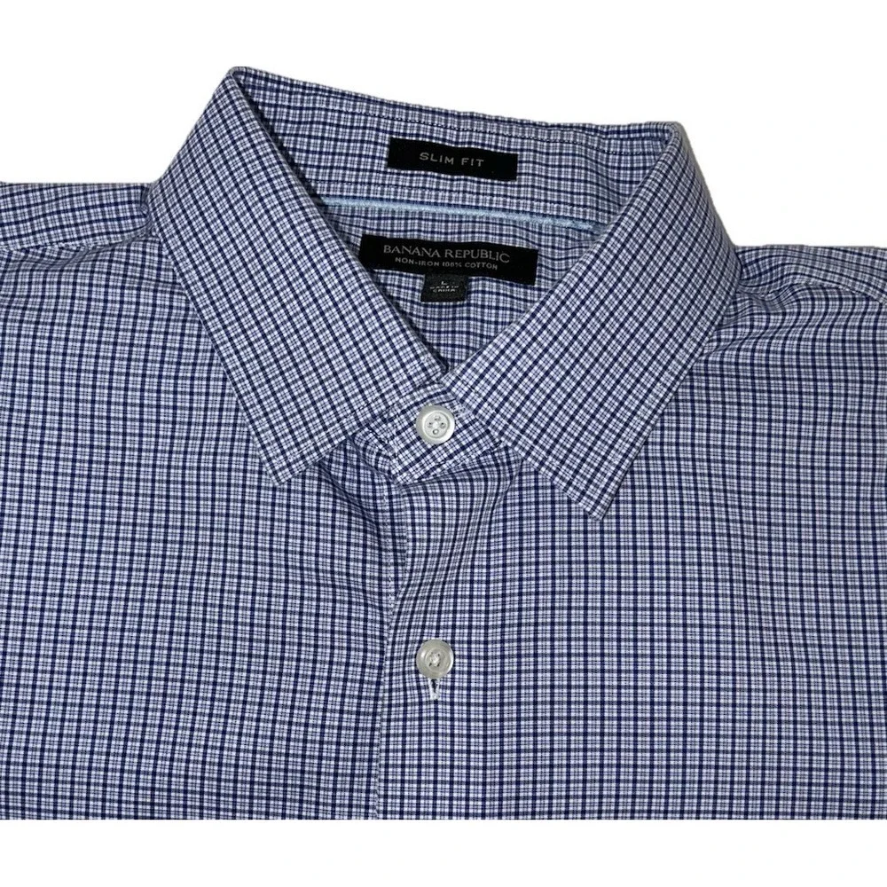 (..2)Banana Republic Mens L Shirt Blue Striped Long Sleeve Button-Down Slim Fit